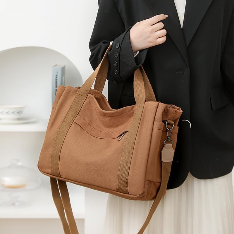 Canvas Crossbody Tote Bag for Women Laptop Work Handbag Shoulder Messenger Ba... gallery
