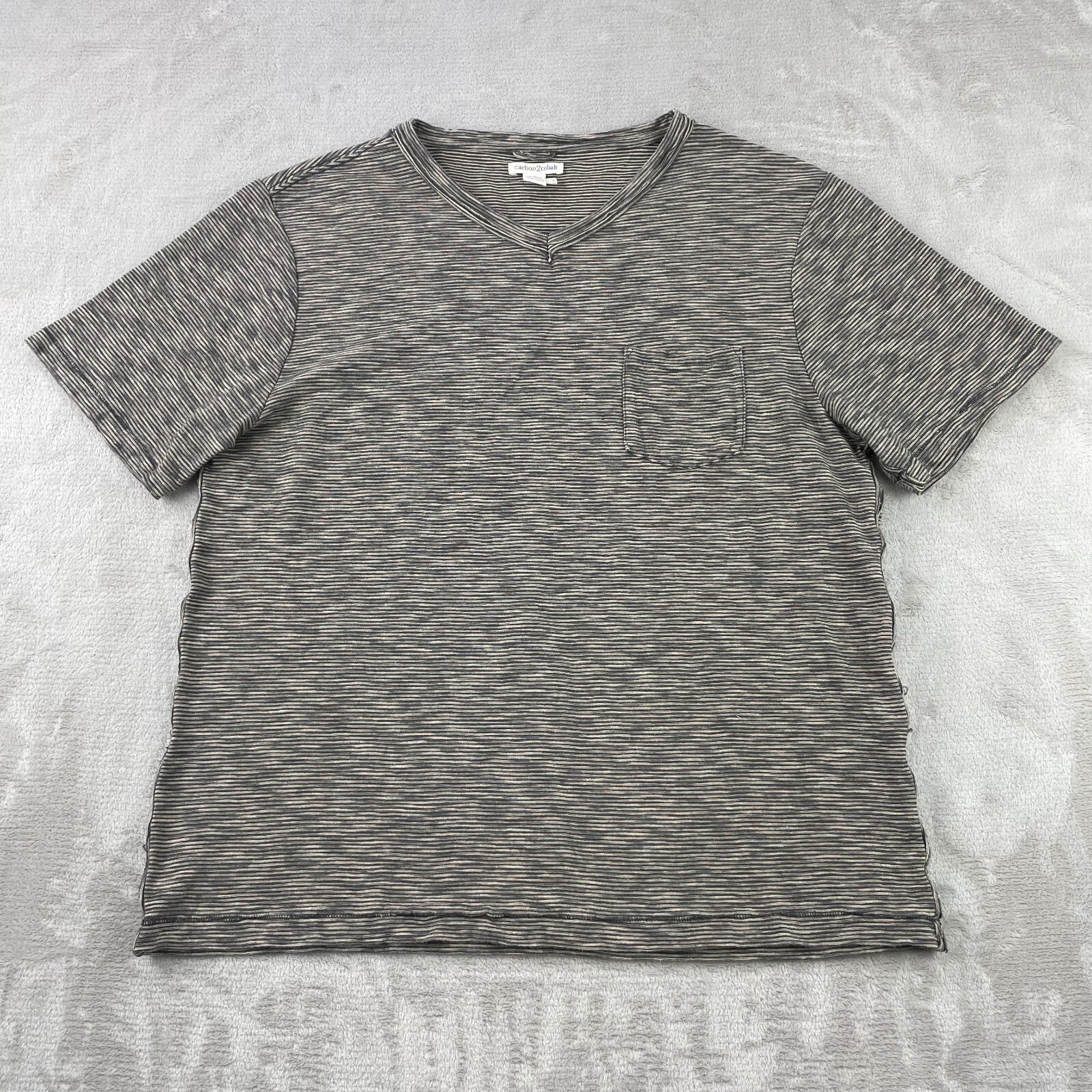 Carbon 2 Cobalt Pocket T Shirt Men Large Brown Striped V Neck Short Sleeve