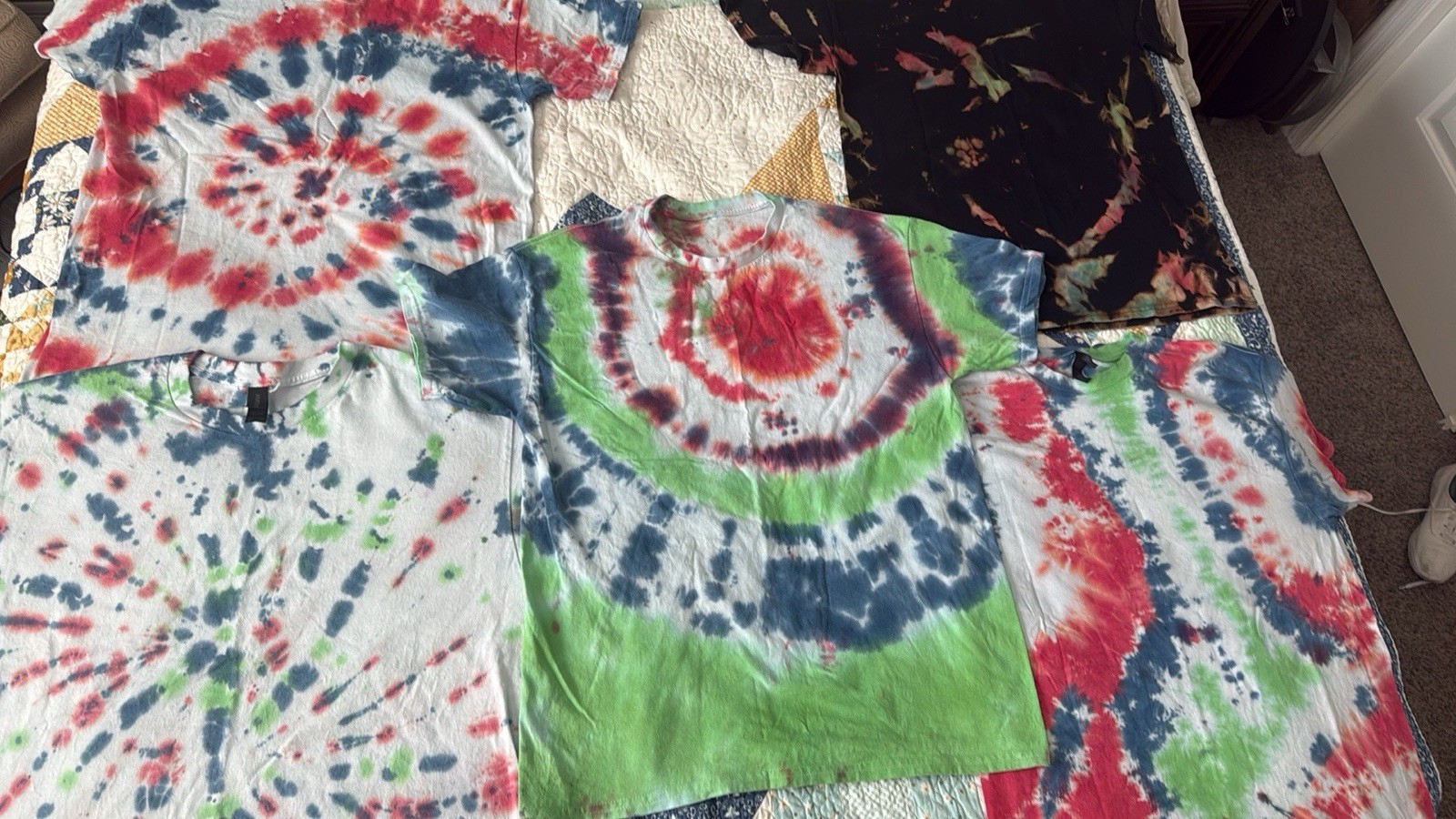 Unisex Adults L Multicolor Tie-Dye Cotton Knit Crew Neck Short Sleeve T-Shirt gallery