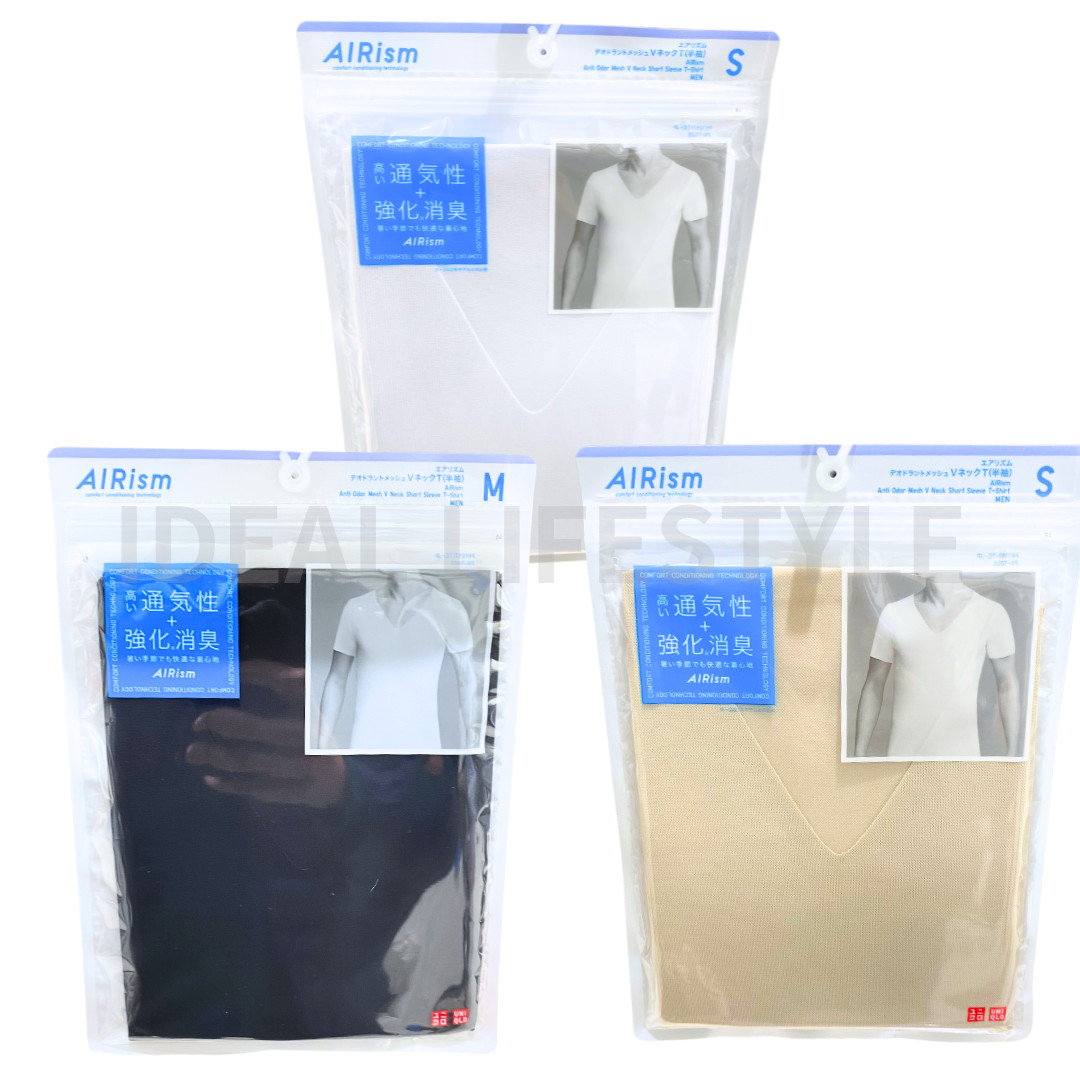 UNIQLO AIRism Mesh Anti-Odor V-Neck T-Shirt S-4XL White/Black/Beige 464308 NWT gallery