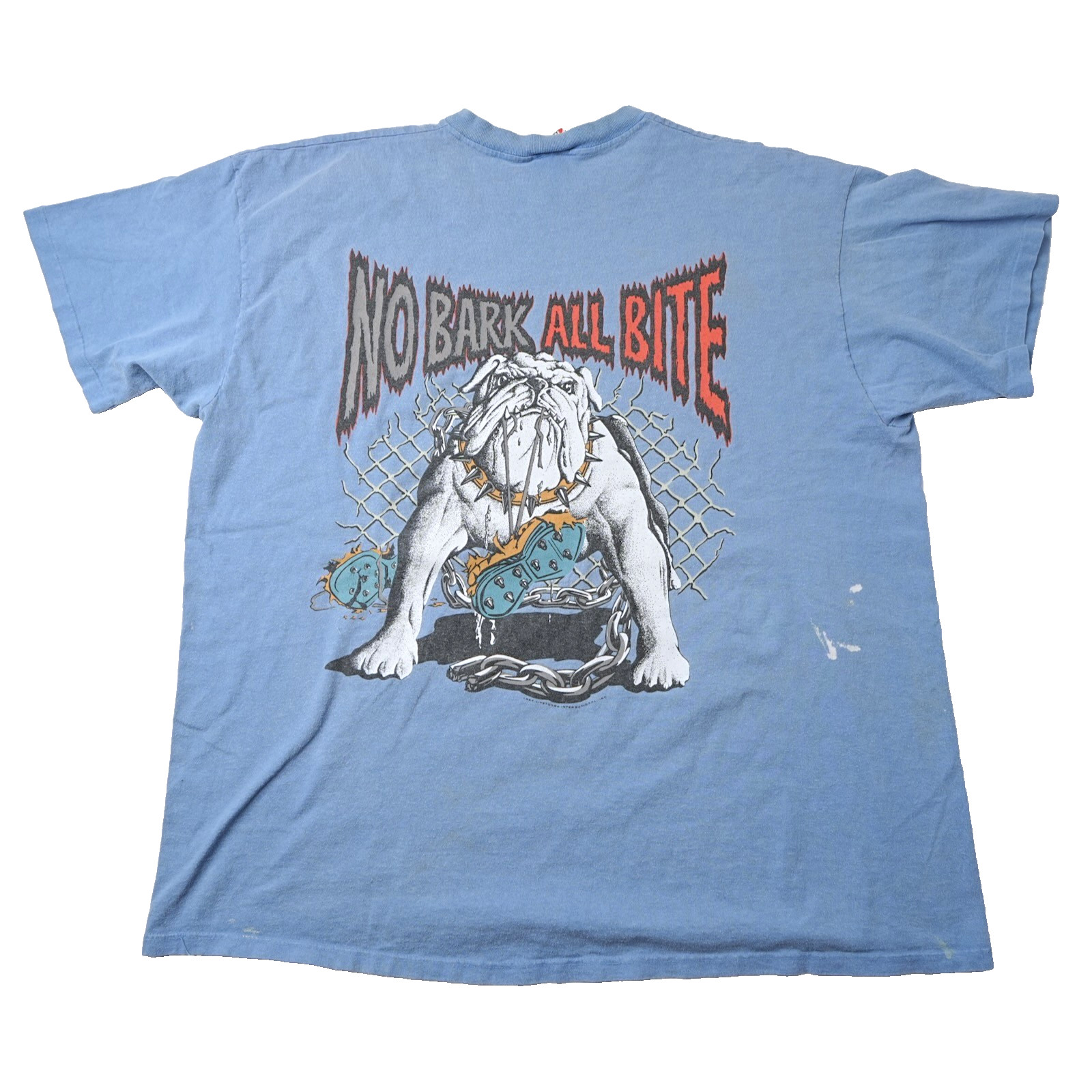 Vintage 1994 LifeForms T-Shirt Mens XL No Bark All Bite Bulldog Light Blue 90s