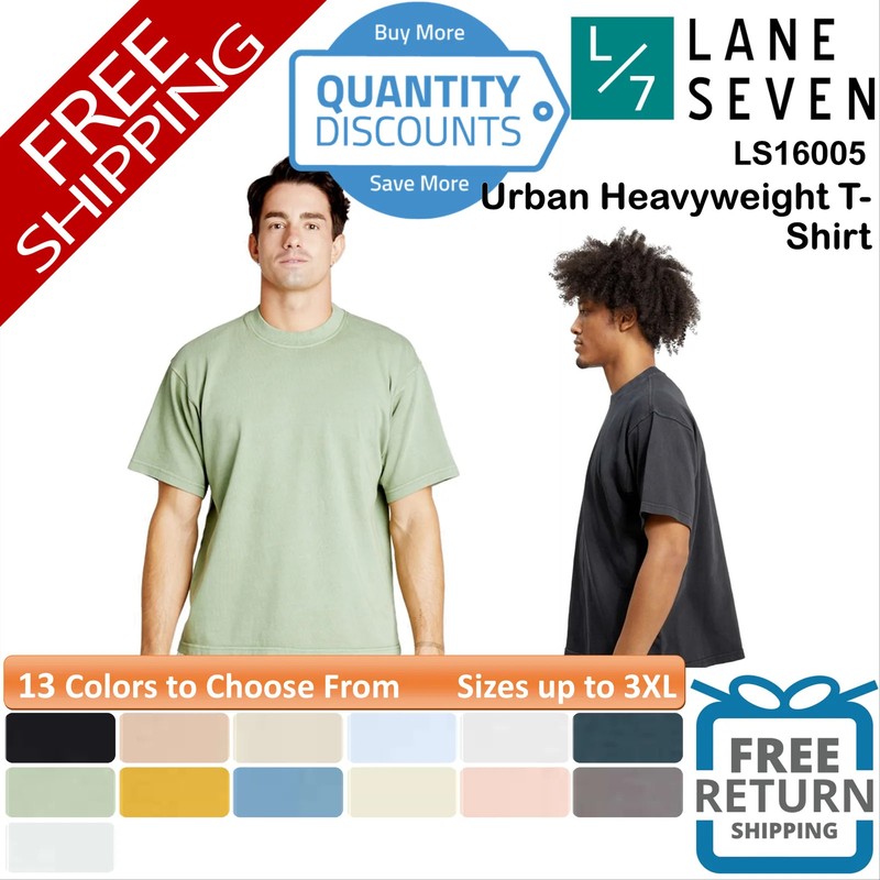🔥 Lane Seven Urban Heavyweight T-Shirt Ringspun Cotton up to 3XL LS16005