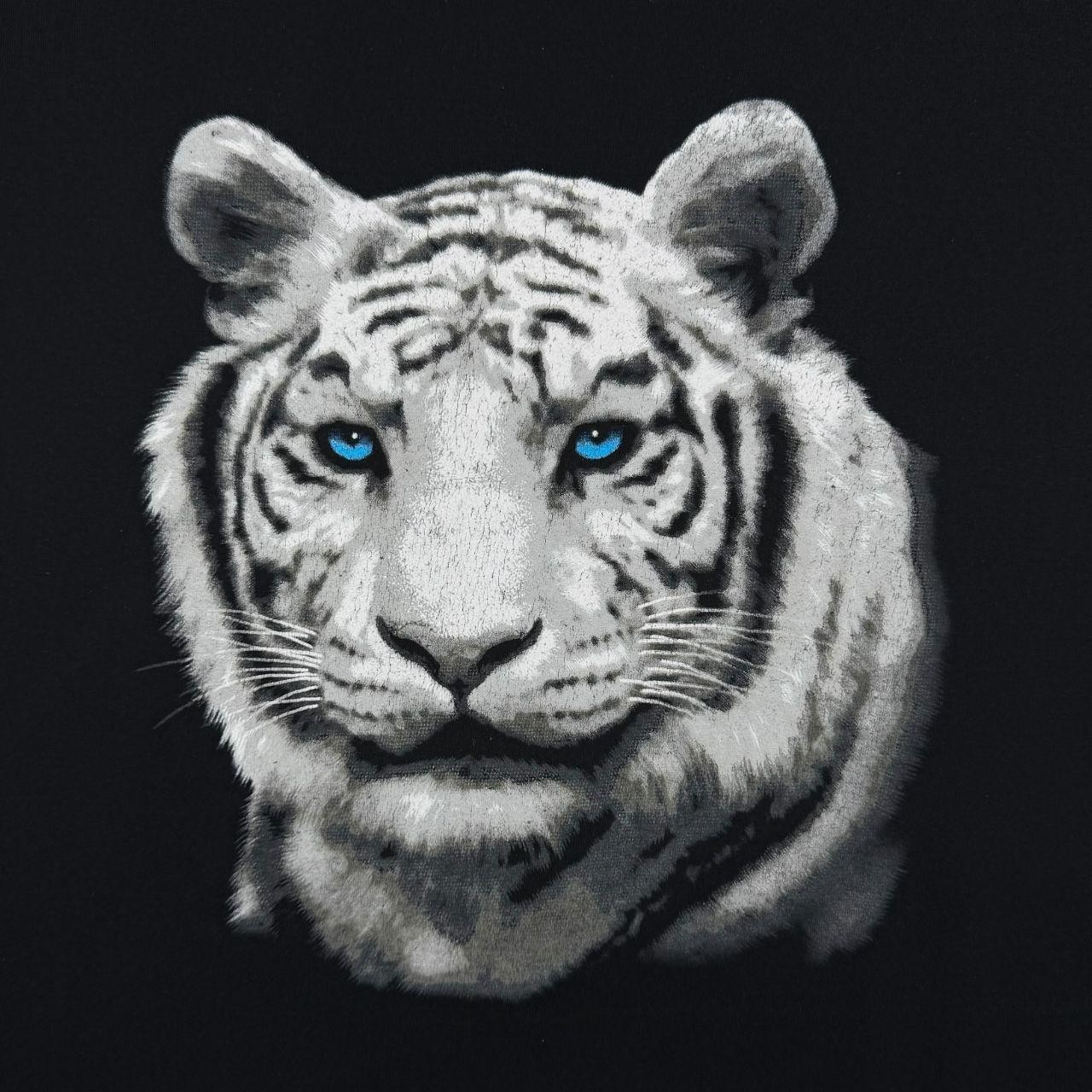 White Tiger Animal Nature Wildlife Graphic Black Cotton T-Shirt XL gallery