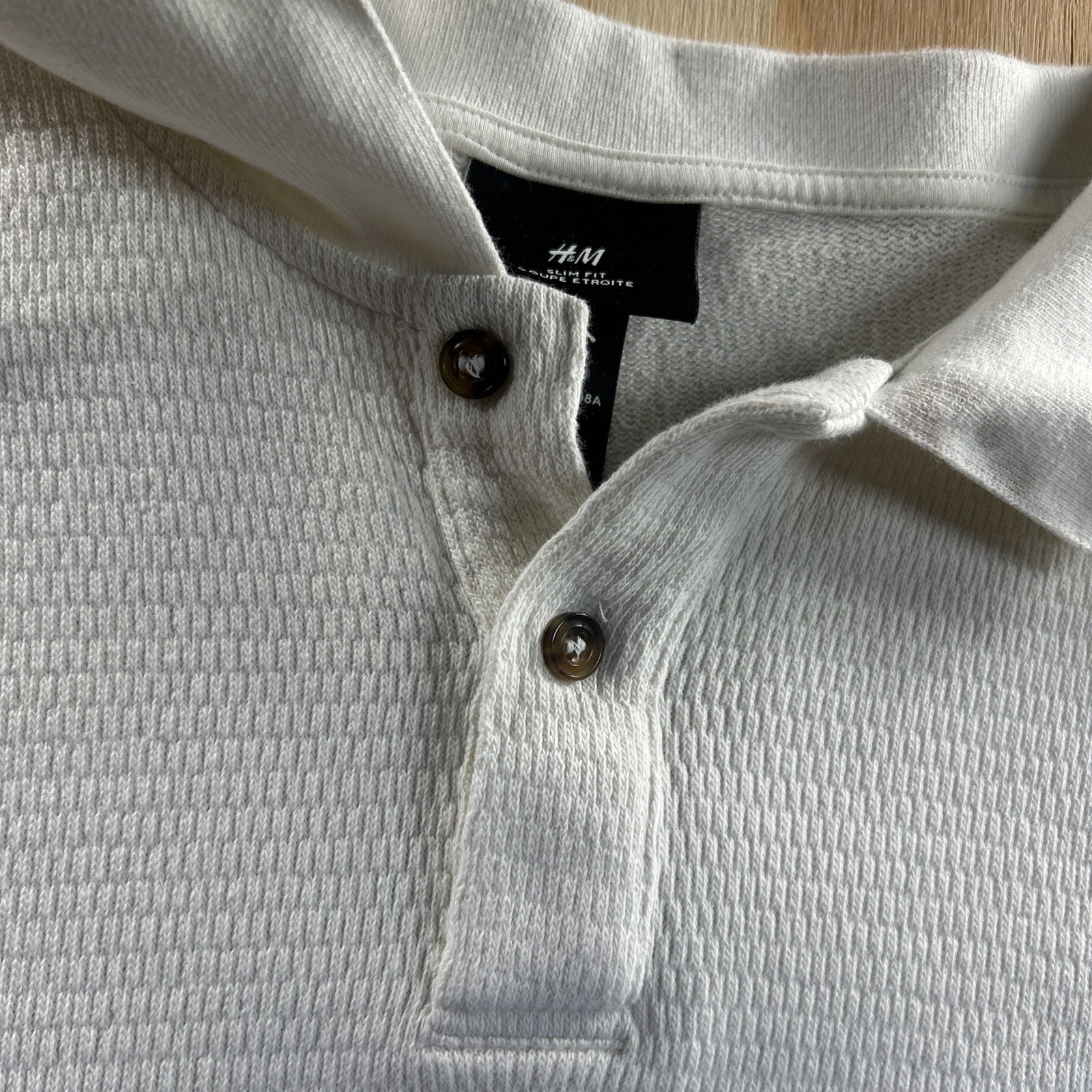 H&M Regular Fit Ribbed Ivory Polo Shirt Size Large gallery