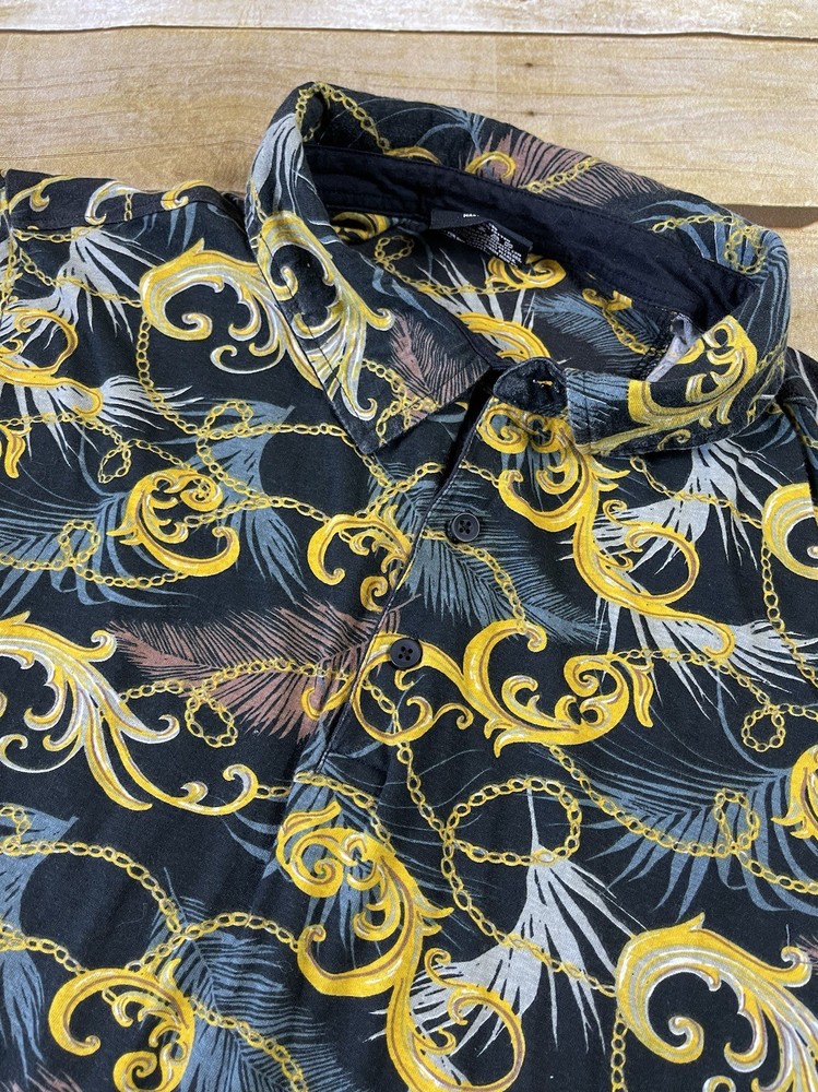 Level Ten Mens Sz Large Black Multicolor Shirt – Short Sleeve 100% Cotton