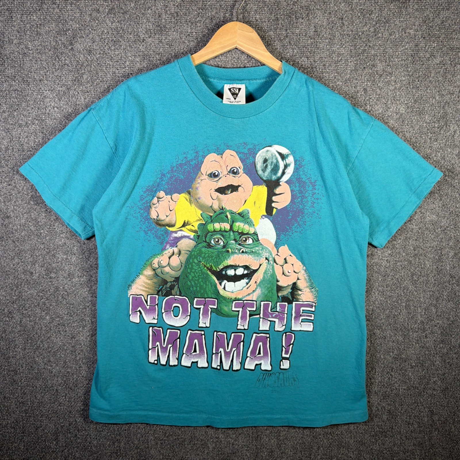Vintage Dinosaurs Shirt Mens Large Green 90s Cartoon TV Show Not The Mama