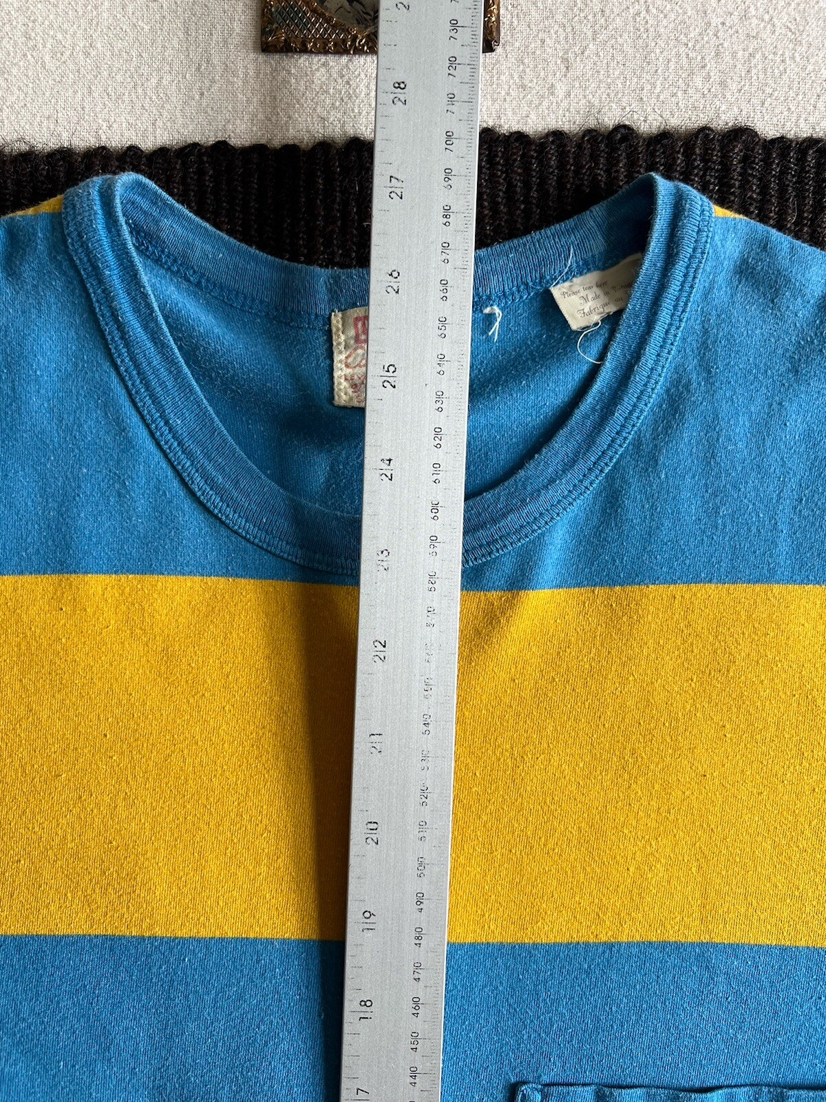 LVC T-Shirt M 50s Single Stitch Levi’s 2015 Wide Stripe Pocket Rare Blue Yellow gallery