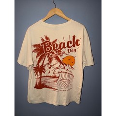 SHEIN Beach Summer Day Graphic Tee Cream Beige Short Sleeve Mens Medium M