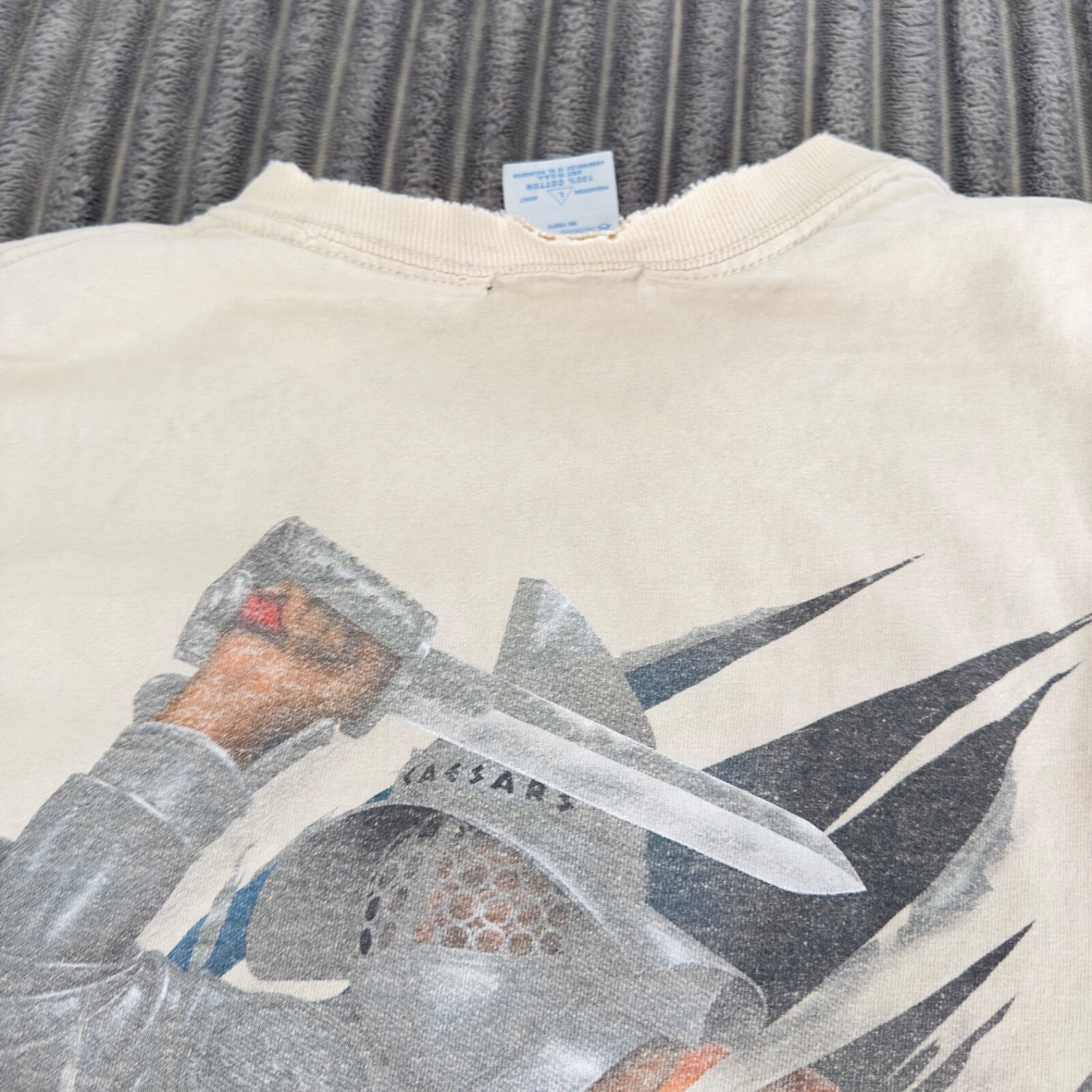VTG Caesars Palace T-Shirt Mens L Cream Gladiator Las Vegas Long Sleeve Distress gallery