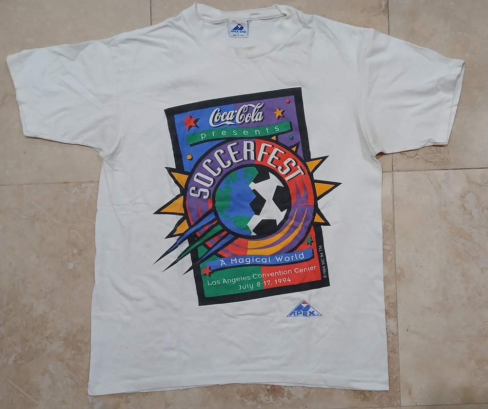 ** NOS Vintage Coca Cola 1994 World Cup Soccerfest STAFF T-Shirt LARGE 1990s **