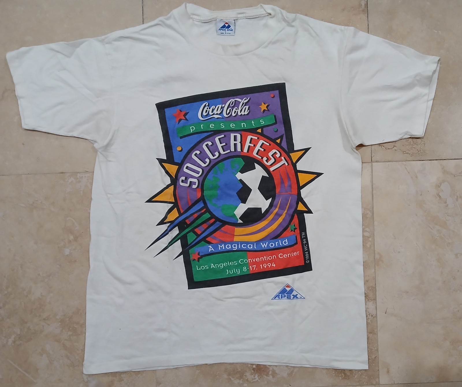 ** NOS Vintage Coca Cola 1994 World Cup Soccerfest STAFF T-Shirt LARGE 1990s **