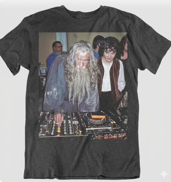 Gandalf DJ with Frodo Graphic T-shirt gallery