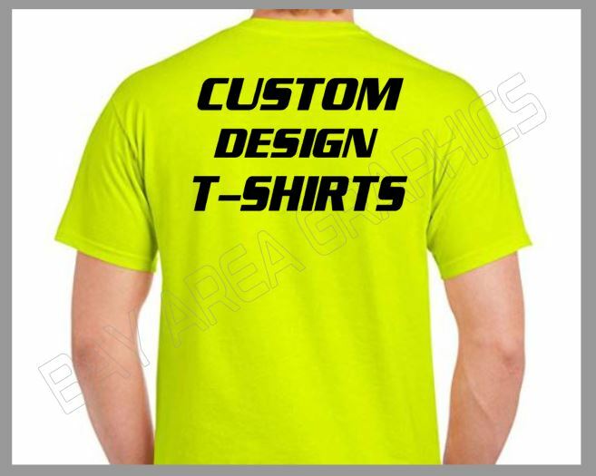 HI-VISIBILITY T-SHIRT SAFETY YELLOW CUSTOM DESIGN/TEXT FRONT&BACK BLACK DESIGN gallery