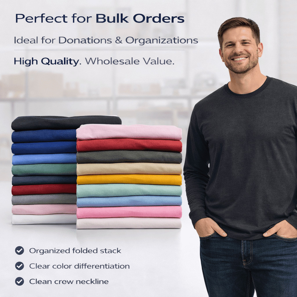 24 Pack Men's Long Sleeve T-Shirts 2XL Dark Colors Cotton Blend Bulk Tees gallery