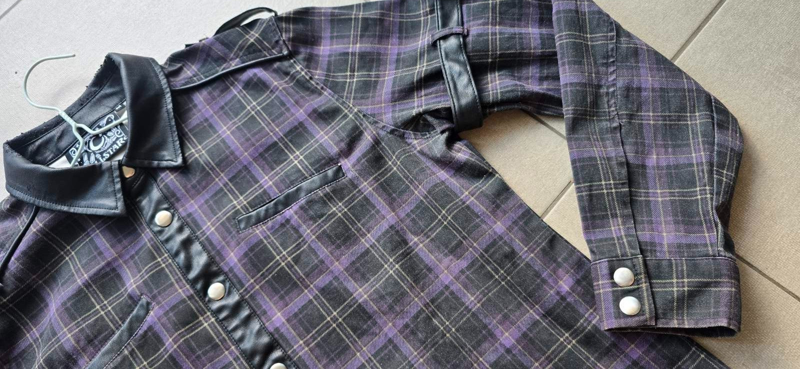 KILLSTAR Сult Luxury Men Shirt TARTAN Black/purple Long sleeve Size M Button-Up gallery