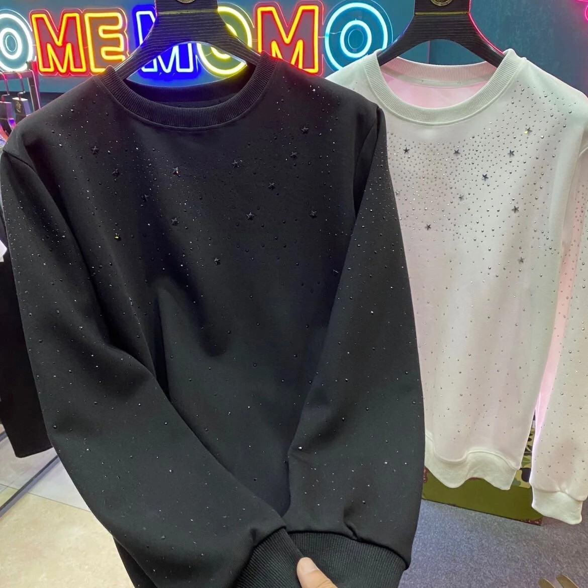 Men Fashion Luxury Trend Star Drills Rhinestone Diamond Black Streetwear T-Shirt gallery