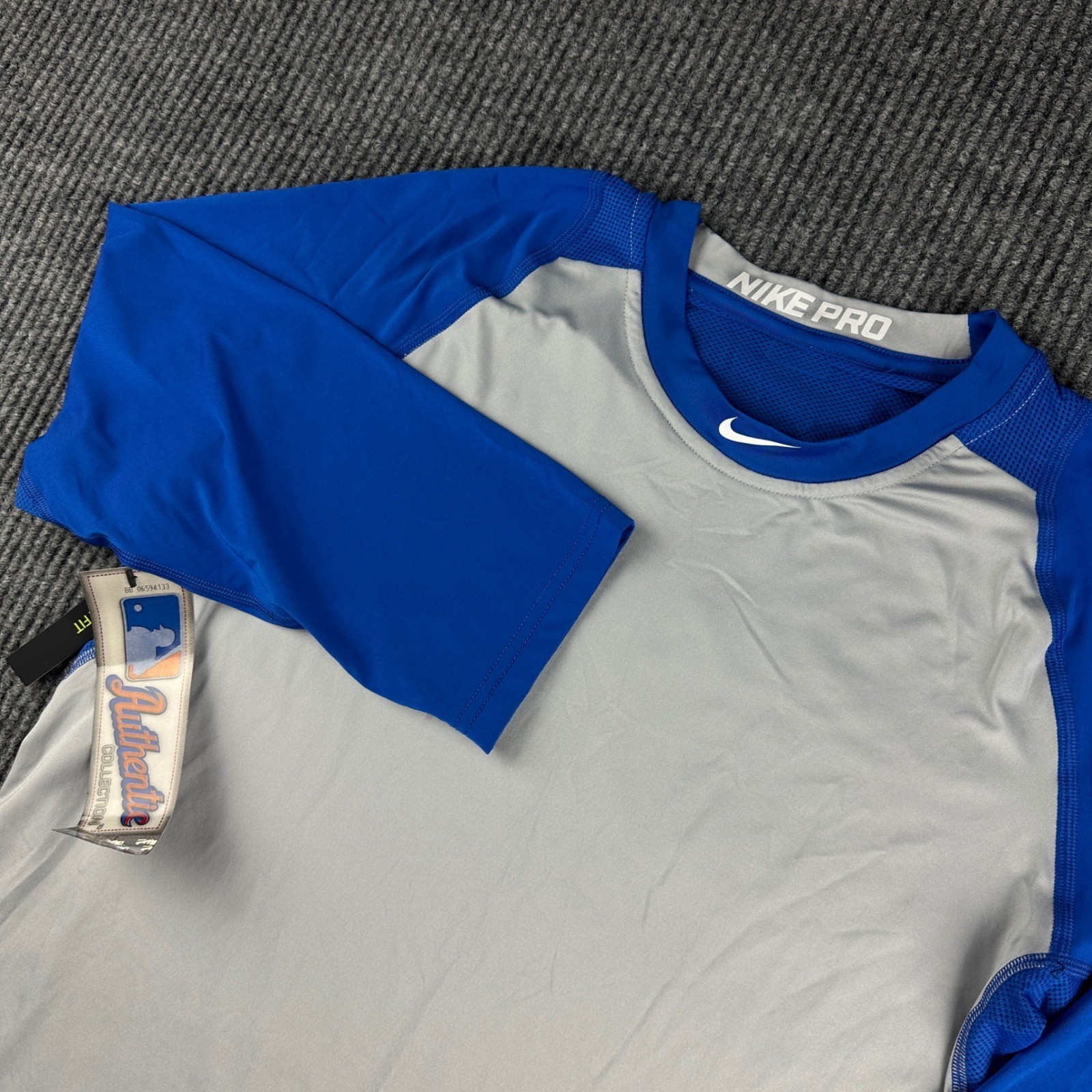 Nike Pro Dri-FIT MLB Authentic Collection Baseball Shirt Grey Blue 880659-481 L