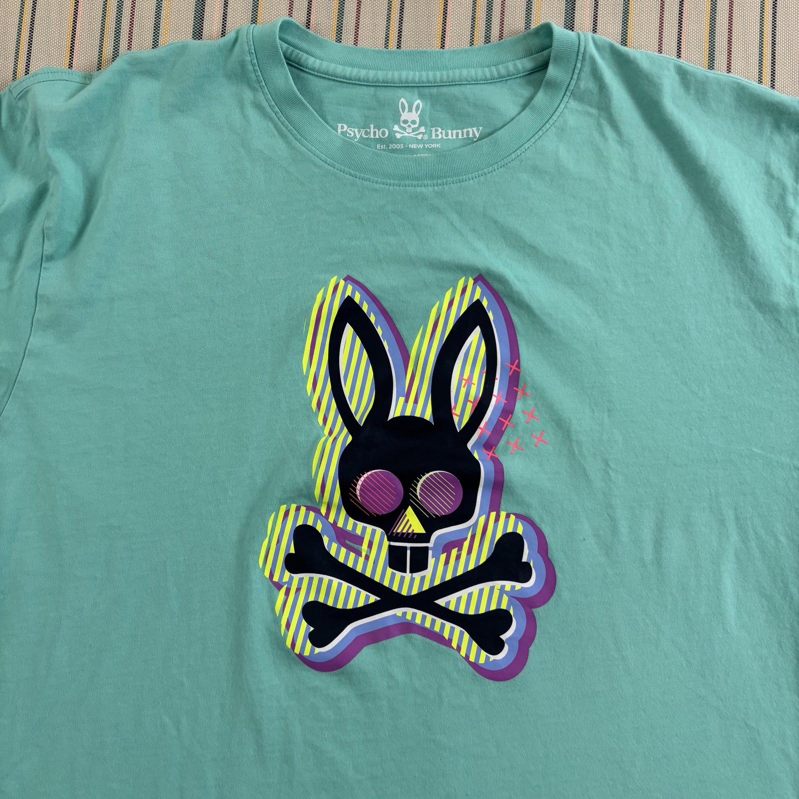 Psycho Bunny Shirt Mens Large Mint Green Skull Bunny Graphic Cotton Tee Crewneck