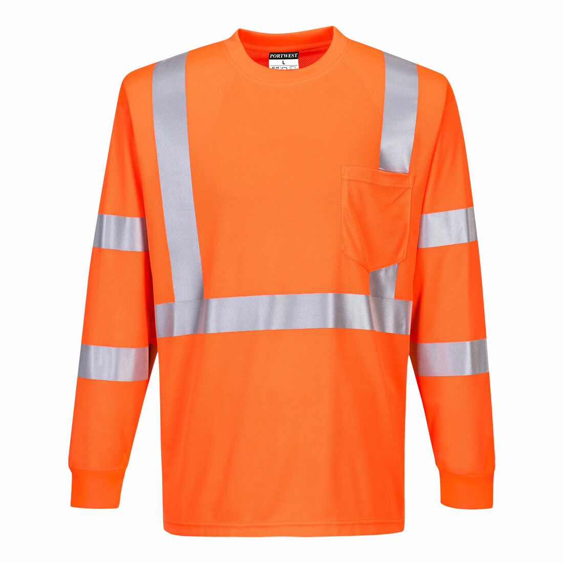PORTWEST ORANGE HI VIS LONG SLEEVE RIBBED CUFF POCKET T-SHIRT CLASS 3 SIZE S-6X*