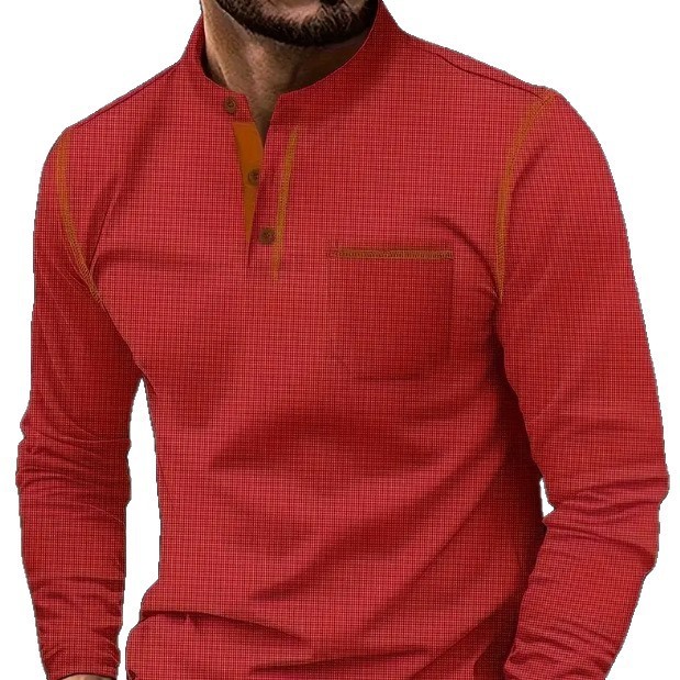 Mens Long Sleeved High-Grade T-shirts Standing Collar Formal Occasions Shirt Top gallery