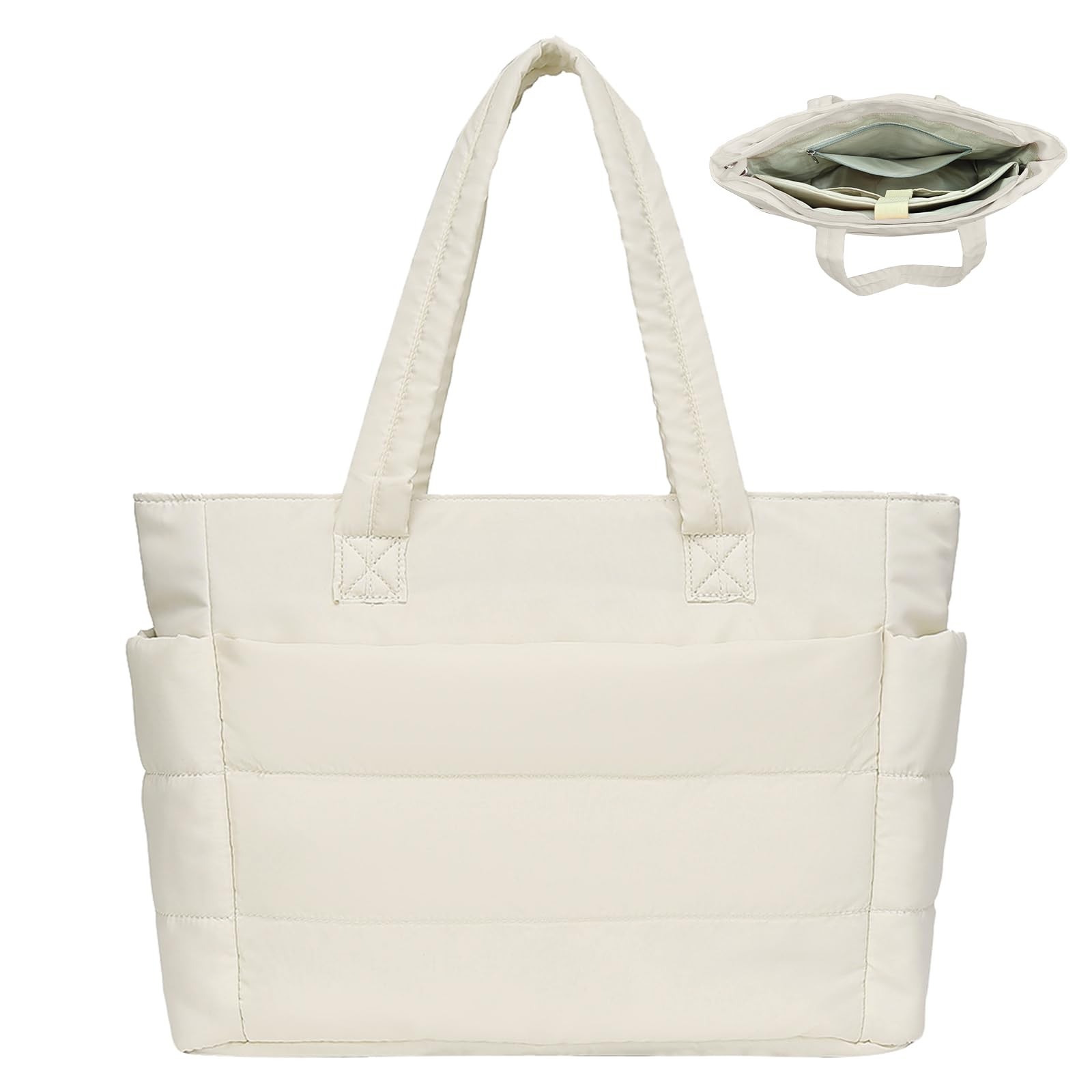 Puffer Tote Bag For Women Large Quilted Puffy Work Bag Laptop Compartment