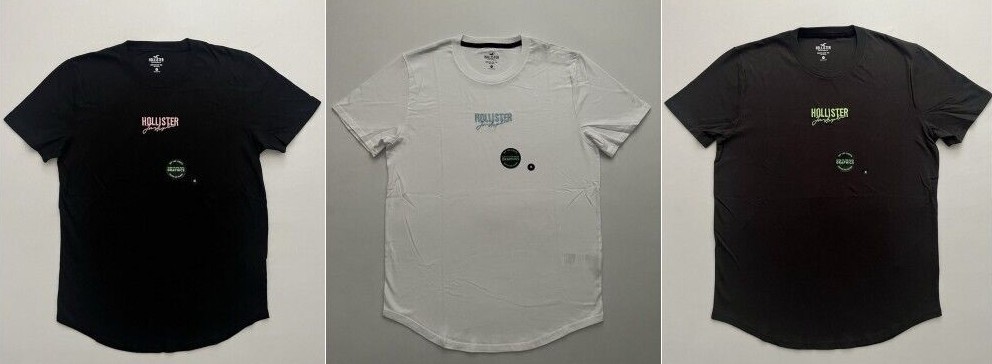 Hollister Men's Glow-In-The-Dark Graphic T-Shirt Curved Hem Logo Tee XS S M L XL gallery