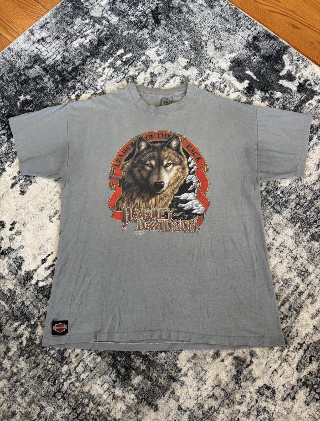 Vintage 1991 Harley Davidson 3D Emblem Leader Of The Pack T Shirt Single Stitch