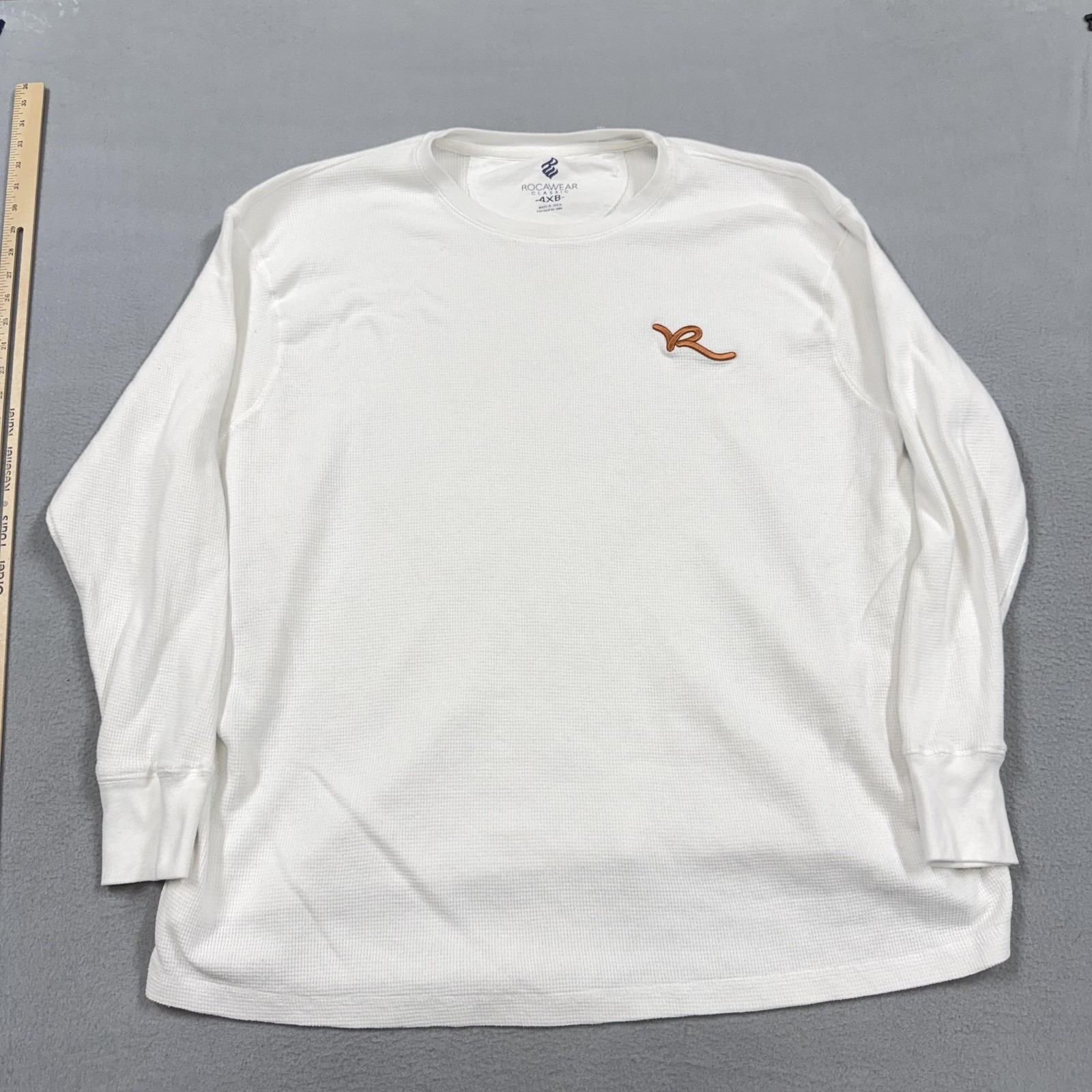 Rocawear Shirt Mens Big 4X White Thermal Waffle Knit Long Sleeve Crewneck