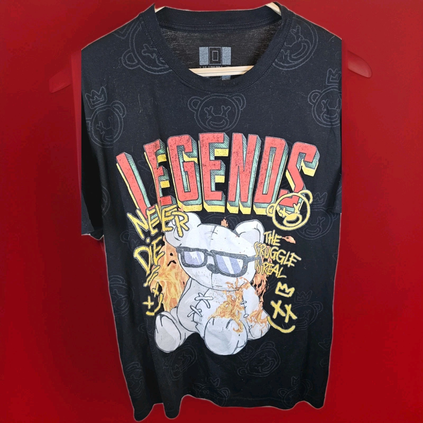 OG Hustle Mens Graphic Legends Bear Never Die struggle is real Shirt Size 2-XL gallery