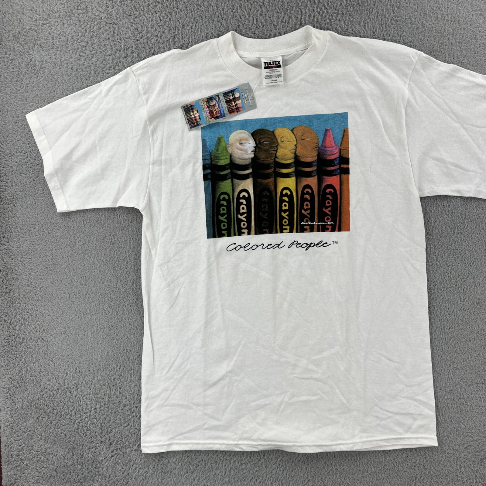 Vtg Tultex Mens XL White Shirt Rene Dickerson Colored People Art Tee 93 NWT 90s gallery