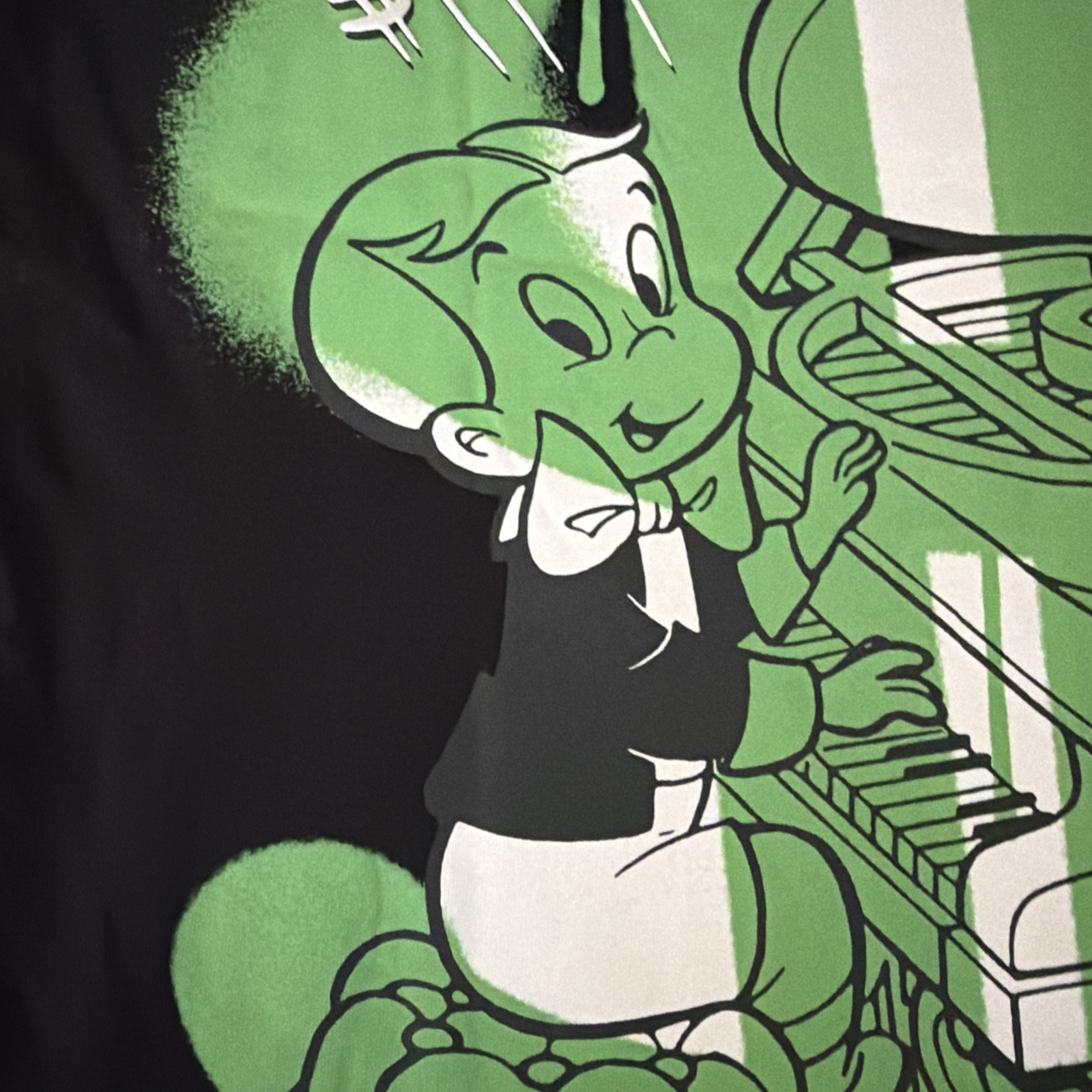 Richie Rich Graphic T Shirt Black Neon Green Piano Print Size L Tee NWT gallery