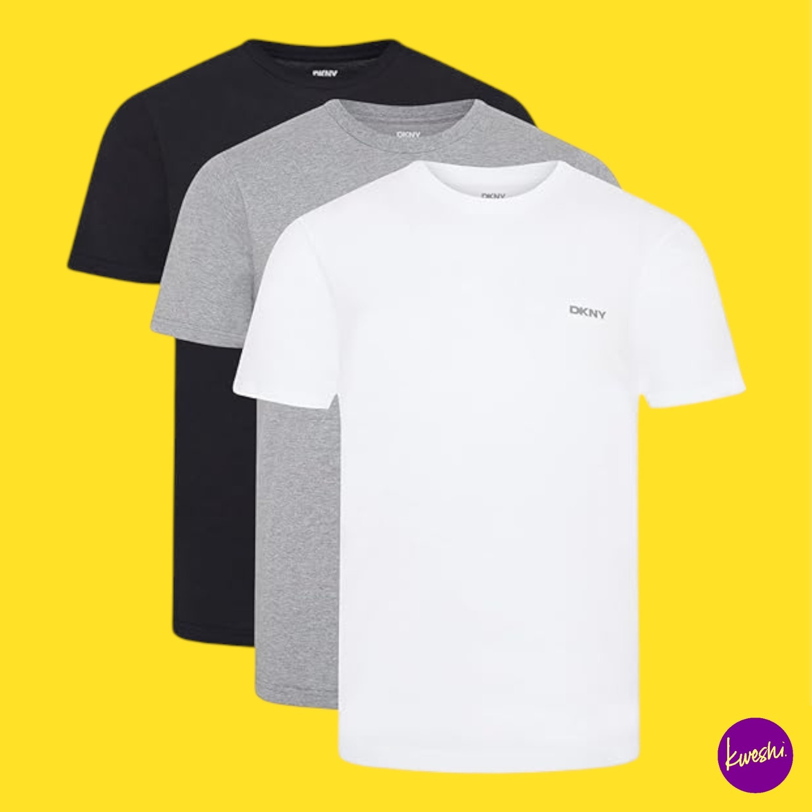 DKNY Men’s 3-Pack Giants T-Shirts, Cotton, Black/White/Grey, UK M | EU M | US M