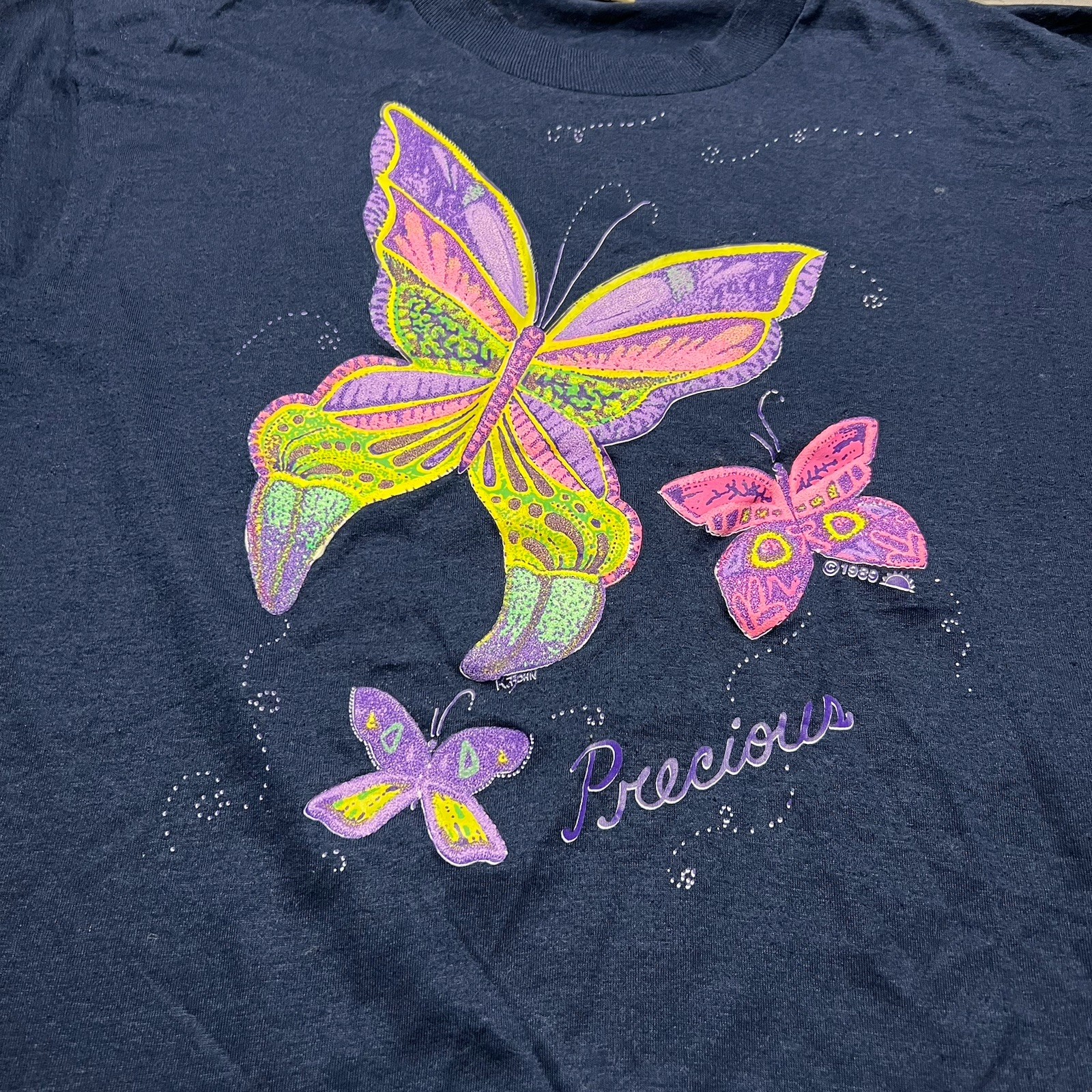 Vintage Butterfly T Shirt 1989 Single Stitch Screen Stars PolyCotton Navy M Fit gallery