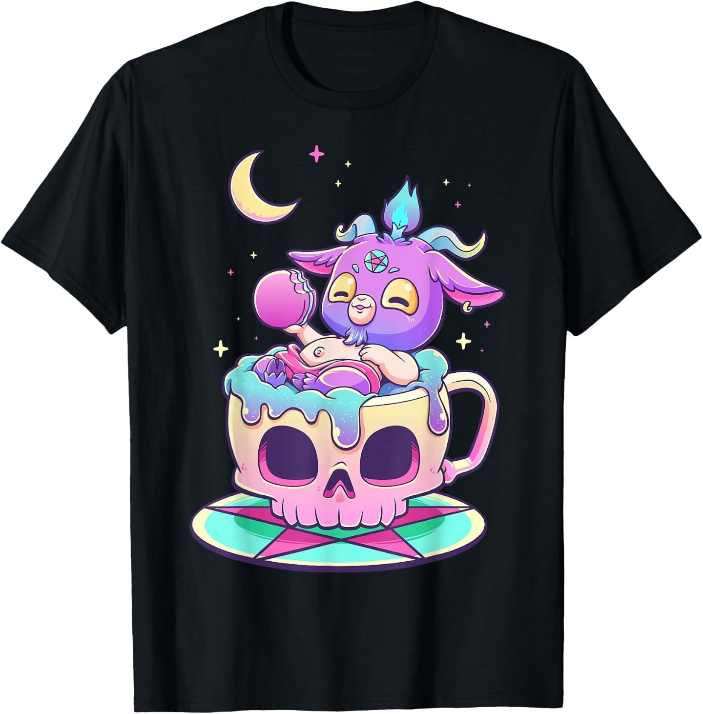 Kawaii Pastel Goth Cute Creepy Pentacle Baphomet Goat T-Shirt