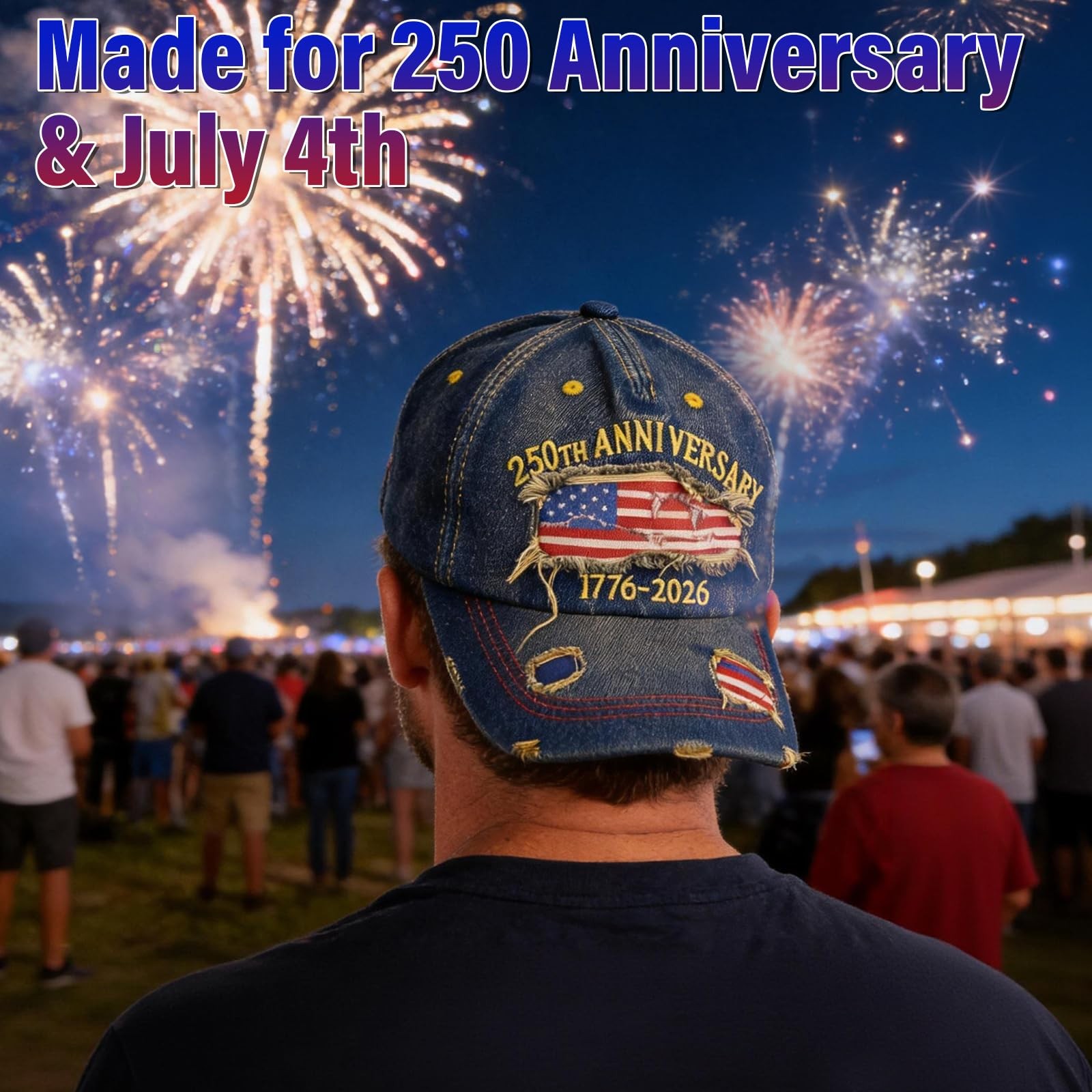 250 Anniversary USA Hat 17762026, Distressed Denim Embroidered Flag Patriotic... gallery