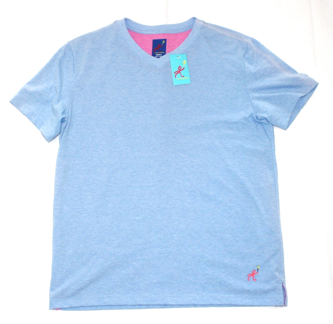 $55 New MICHAEL'S V-Neck SS Shirt Men's SMALL S Light Blue Cotton Poly Blend NWD gallery