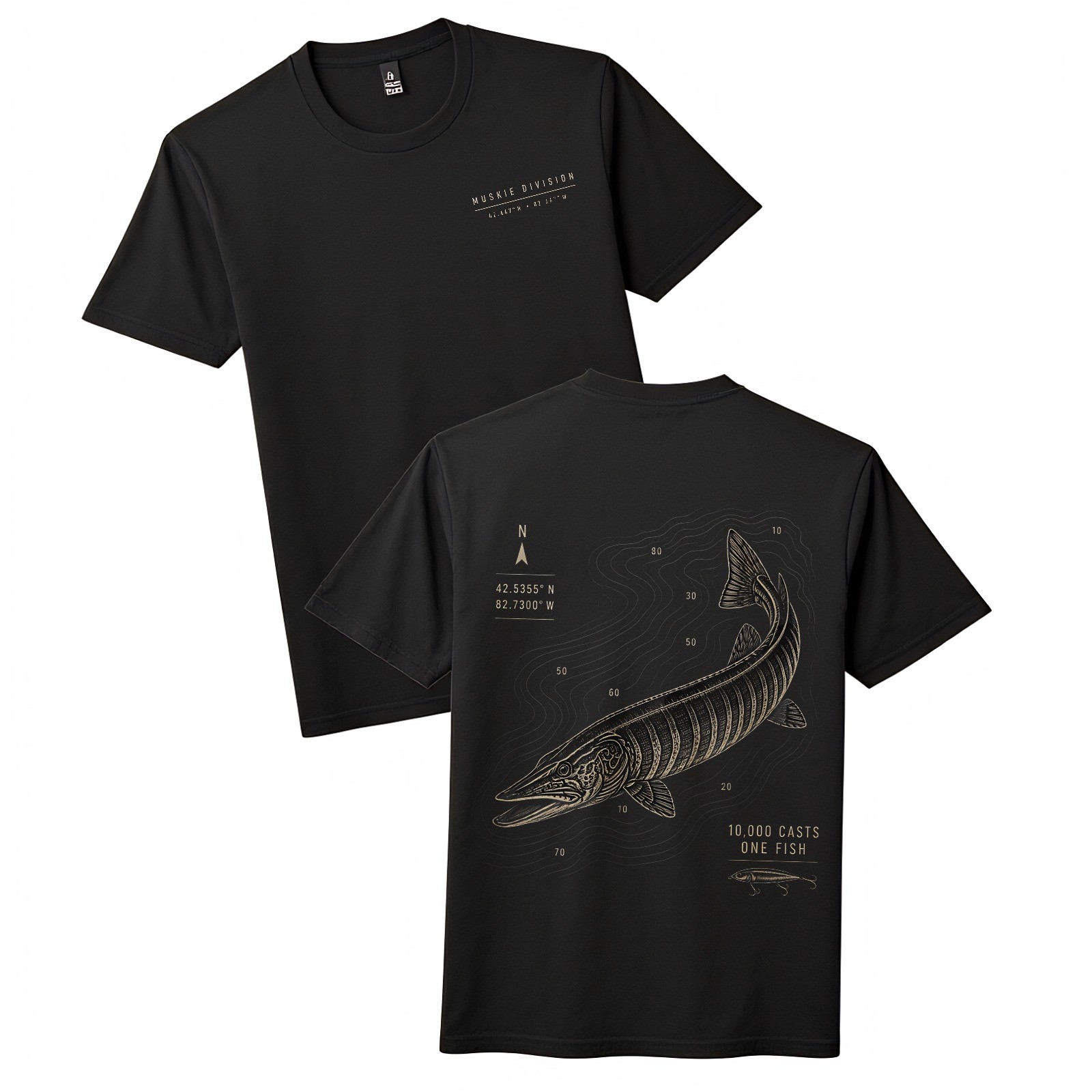 Vintage Map 2-Sided Unisex Fishing T-Shirt 10,000 Casts One Fish Graphic Tee gallery