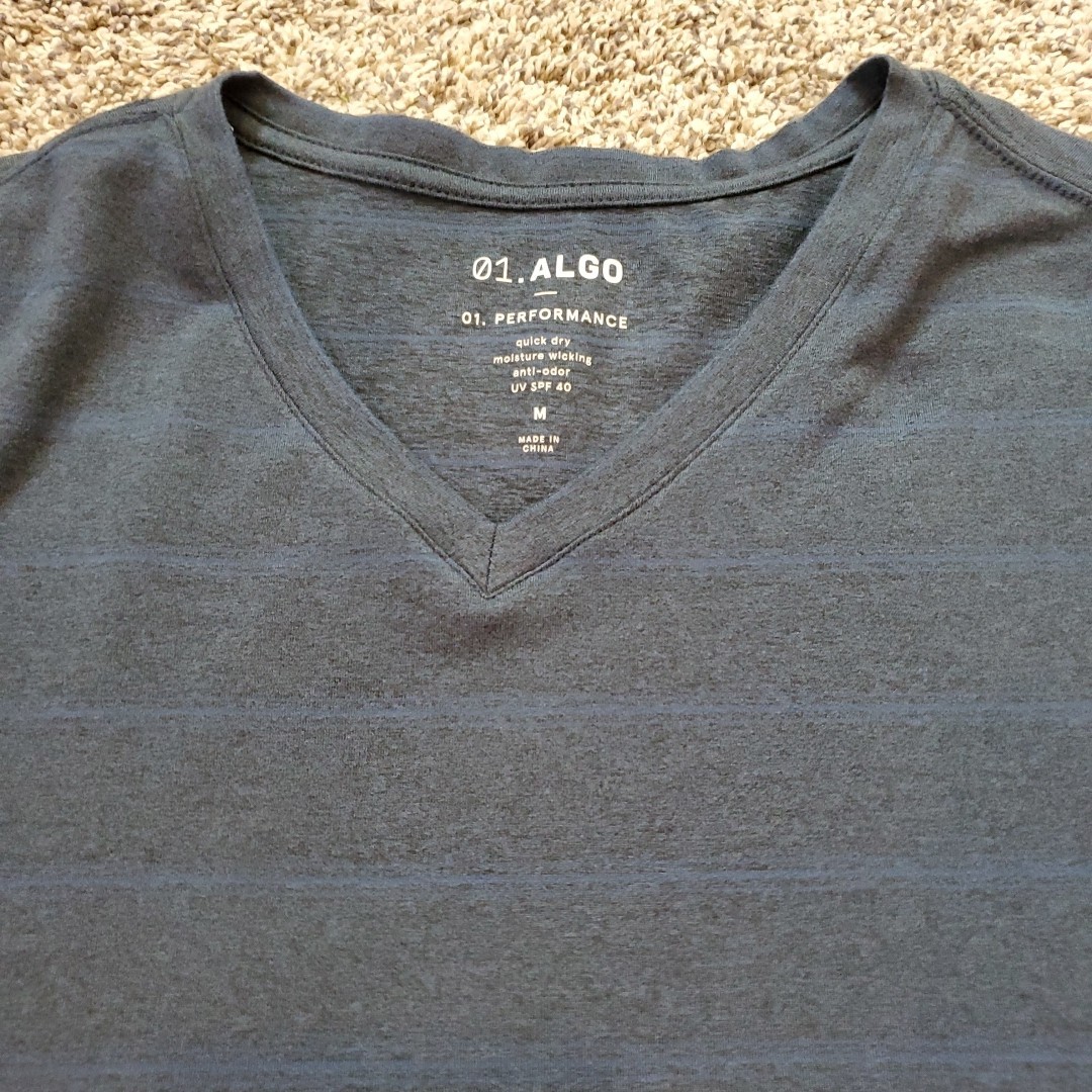 Mens Med 01.Algo T-Shirt Blue Striped V-Neck Quick Dry Active Casual Athleisure gallery