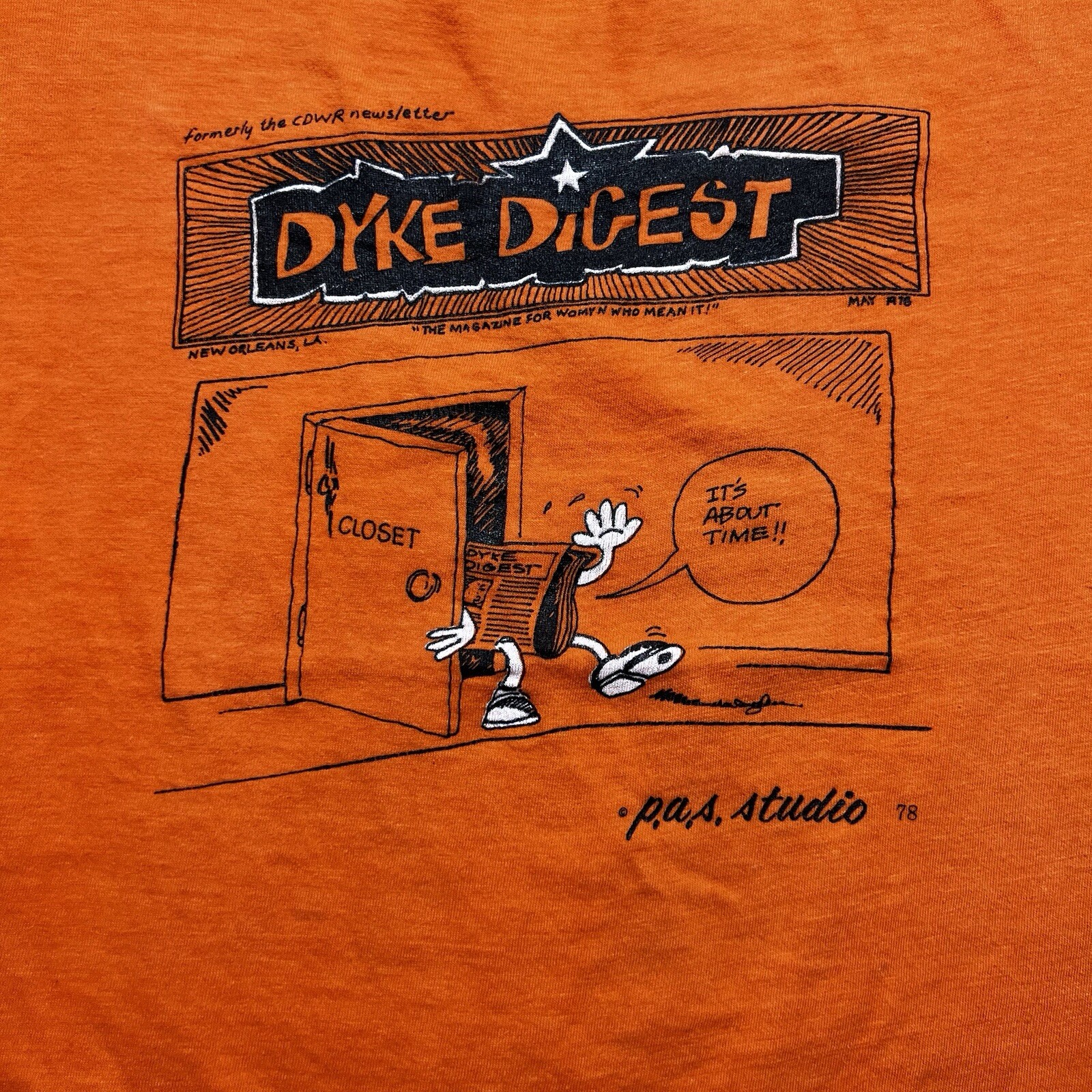 Vintage 1978 70s Dyke Digest CDWR Coming Out Newspaper Comic Shirt Size Large gallery