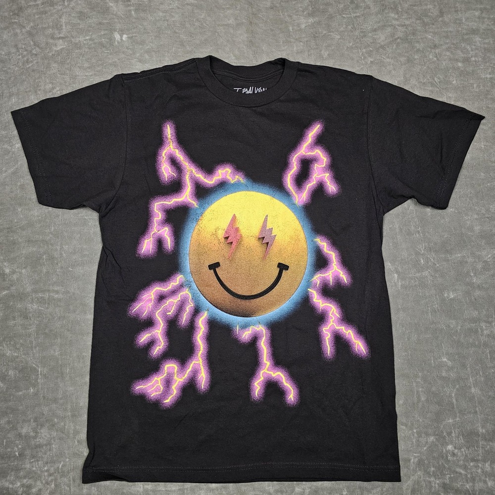 J Balvin Jose Tour 2022 Shirt Mens Large Black Lightning Smiley Face Concert Tee