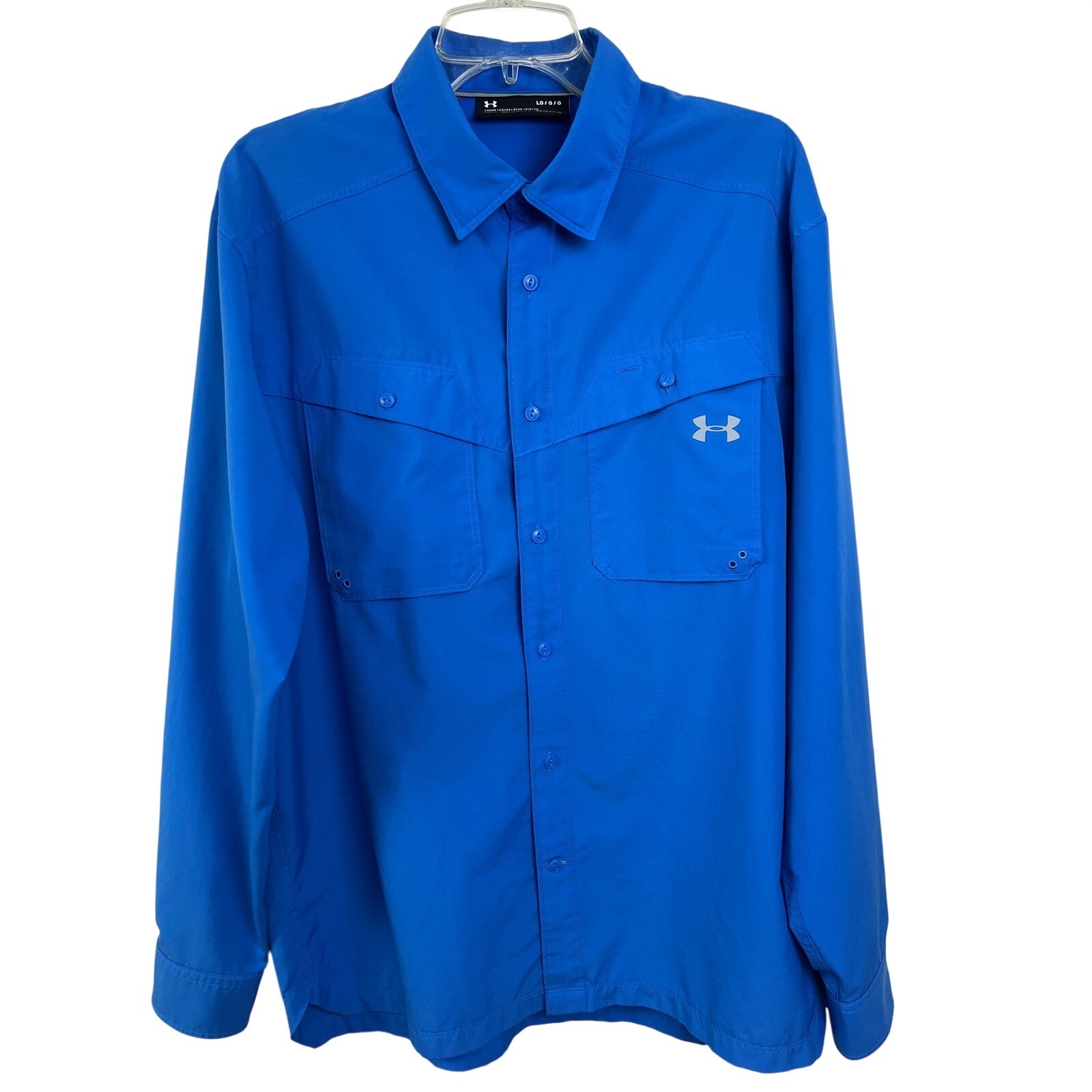 Under Armour Fish Hunter Shirt Mens LG Blue HeatGear Loose Fit Outdoor F2
