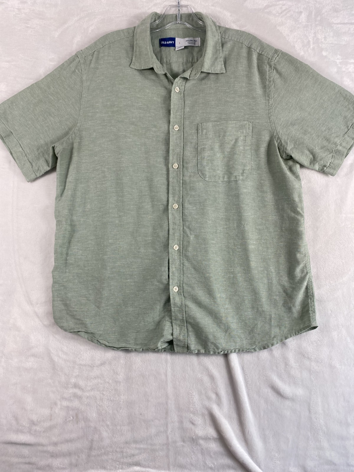 Old Navy Everyday Shirt Men L Sage Green Linen Blend Short Sleeve Resort Coastal gallery