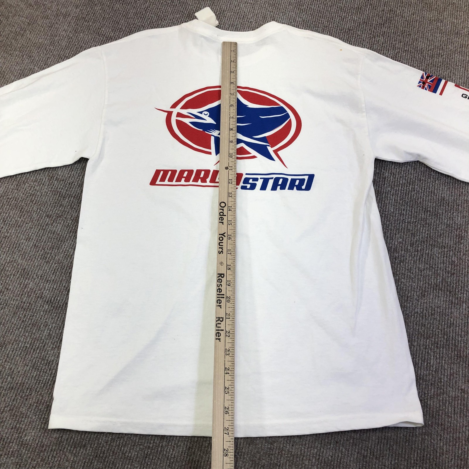 MarlinStar Hanes Shirt Mens Medium White Long Sleeve Graphic Tee Tagless Fish gallery