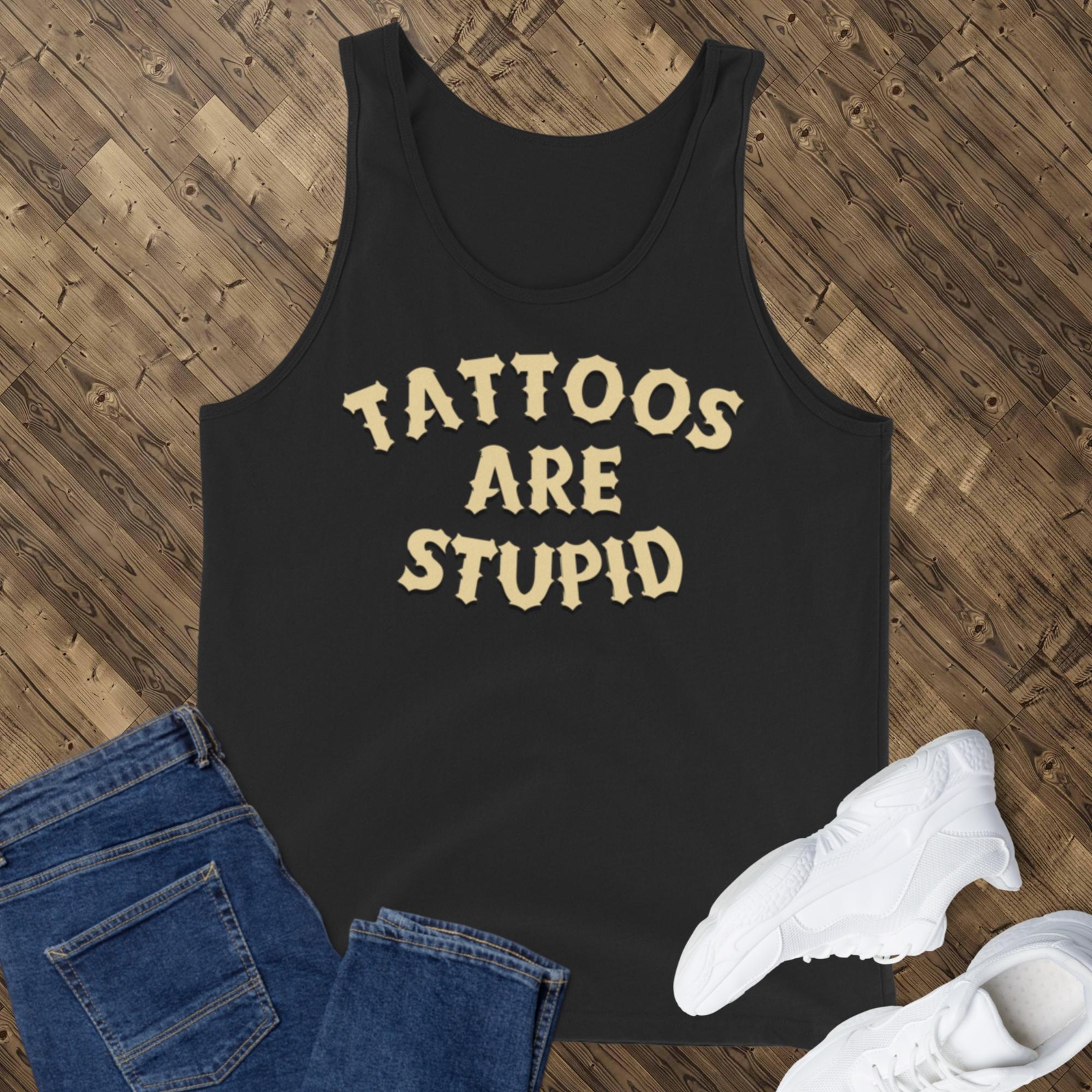 Mens Jersey Tank Top, Tattoos Are Stupid, Sleeveless Summer Tee, Tattoo Design T gallery