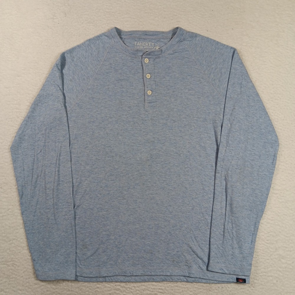 Faherty Shirt Mens Large Blue Cloud Cotton Henley Long Sleeve Soft Stretch Tee