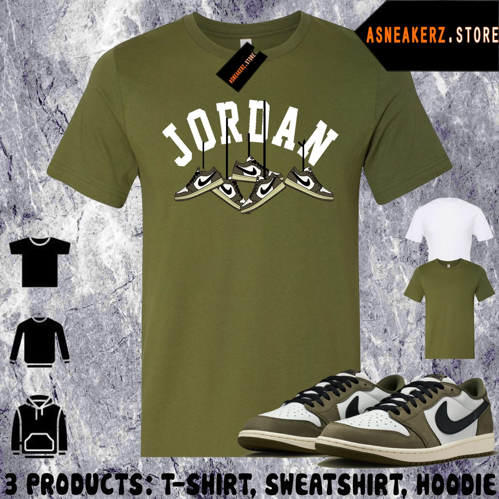Tee Shirt Matching AJ 1 Low OG Medium Olive 2026 Match Sneaker Shoe Hanging 1s gallery