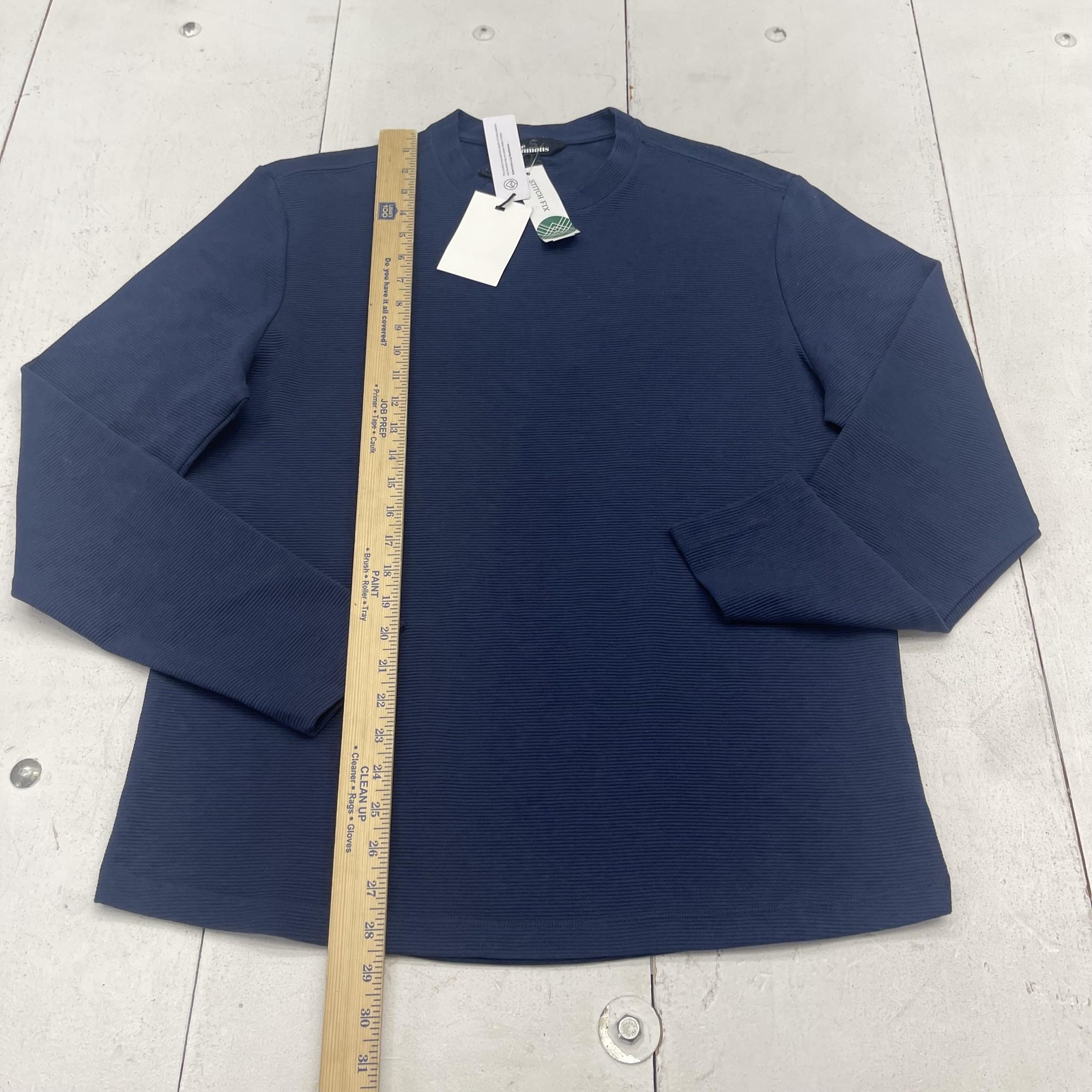 The Commons Shirt Mens Large Blue Long Sleeve Rib Knit Crewneck Stretch Tee gallery