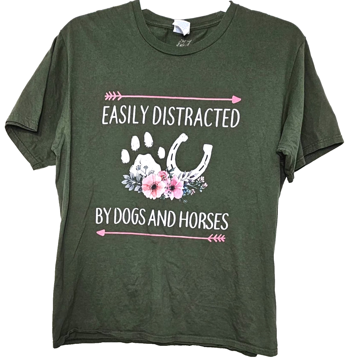 Port & Company Men’s L Green Graphic T-Shirt Easily Distracted By Dogs Tee gallery