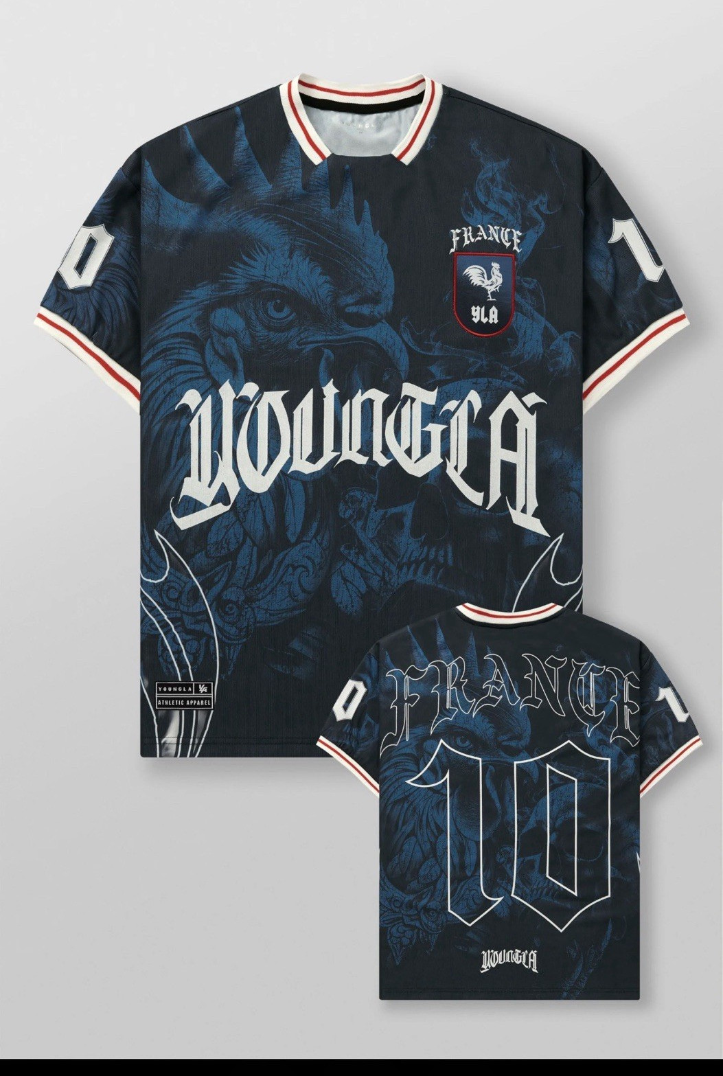 YoungLA France Graphic Print Logo Crew Neck Short Sleeve T-Shirt Men's L Blue gallery