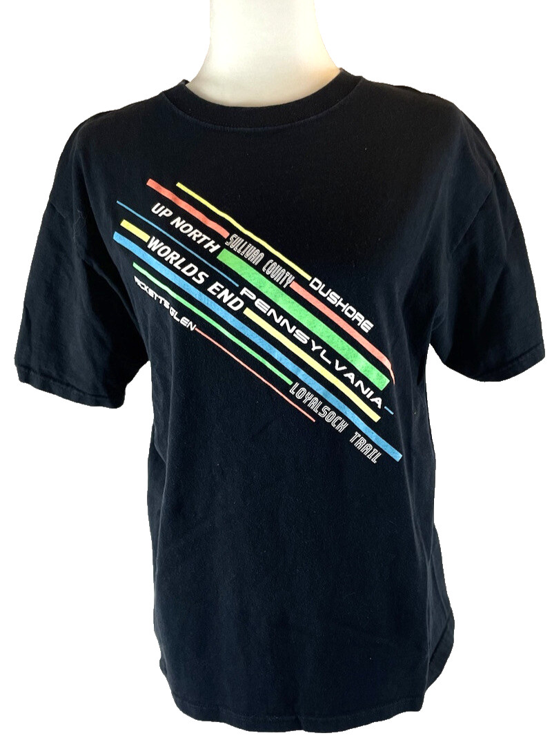 Y2K PENNSYLVANIA Black T Shirt Top Up North Worlds End Size M neon PA FOX RETRO gallery